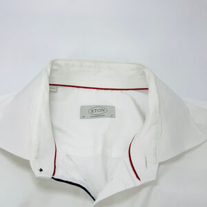 Men's Eton Signature Twill Effects White Dress Shirt 43 Chest Neck 17 Red Trim